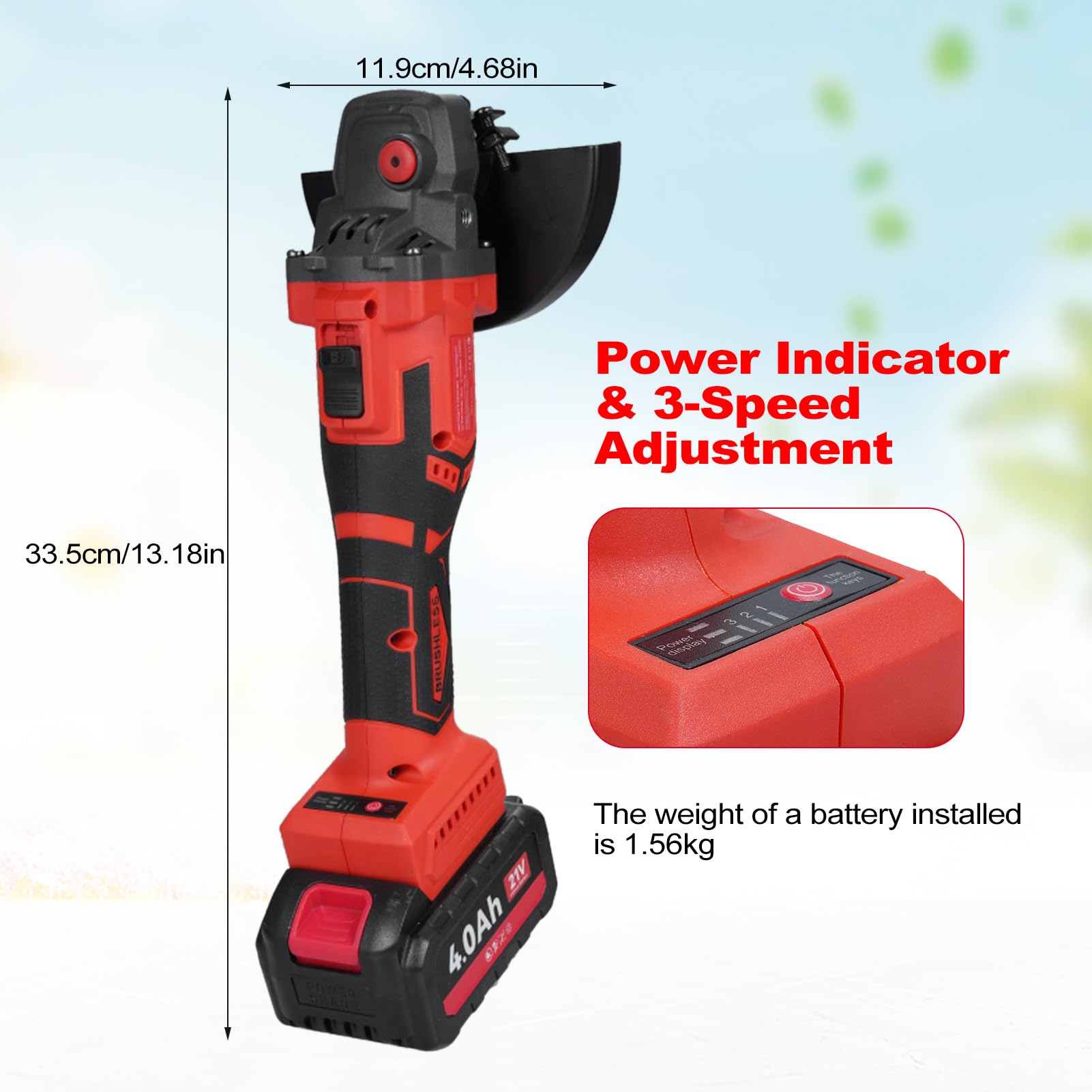 Weytoll Smerigliatrice angolare 125 mm, smerigliatrice angolare a batteria da 21 V con 2 batterie da 4000mAh e caricabatterie rapido, motore brushless per smerigliatura, taglio, lucidatura
