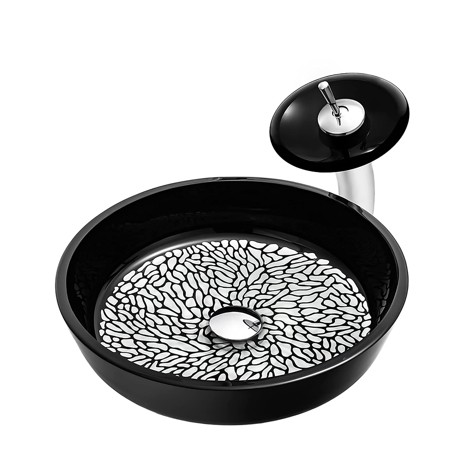 WOTZOV Bathroom Vessel Sink Vanity Tempered Glass Vessel Bowl Sink Black Cylindrical Countertop Sink Bowl Above Counter Sink Art Basin,