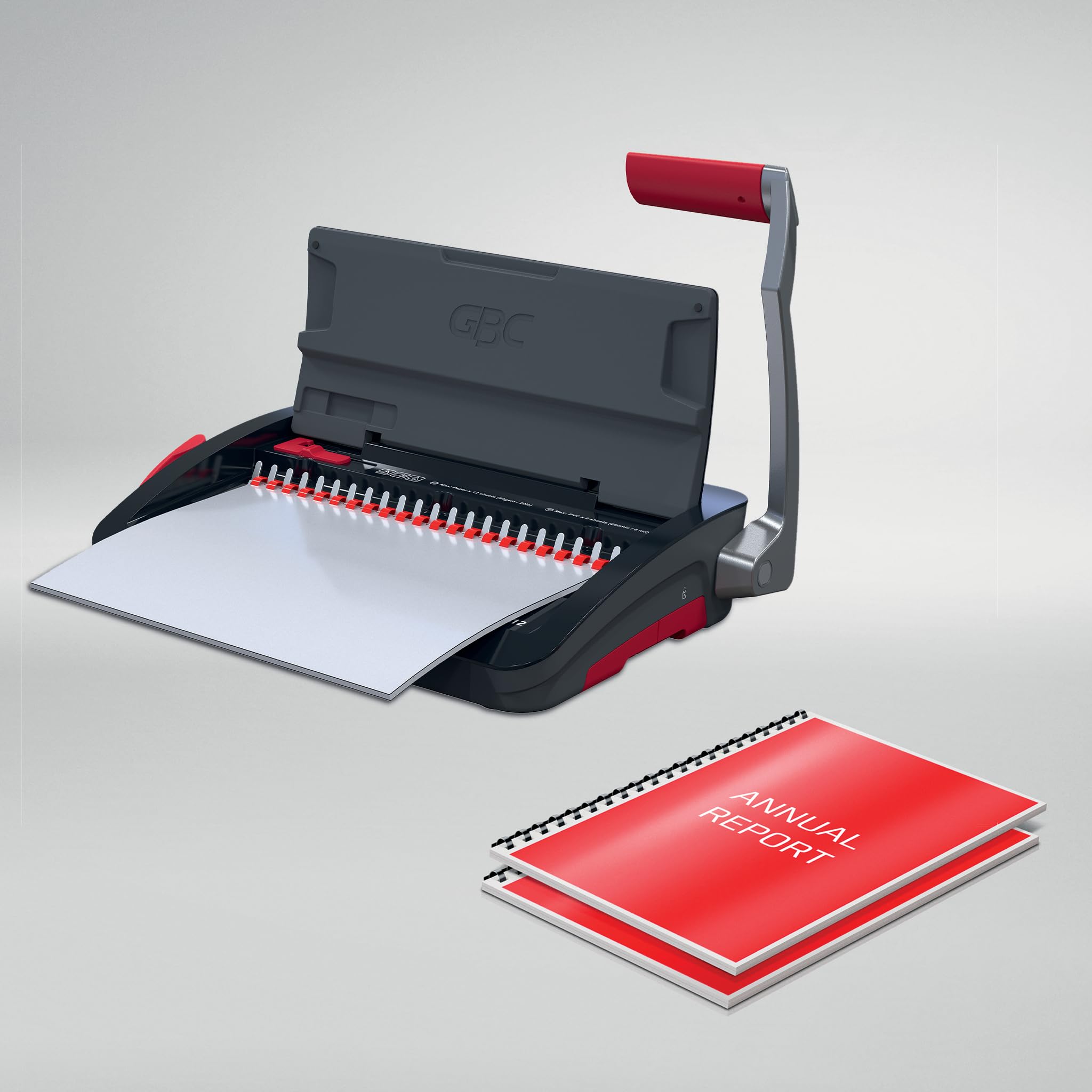 GBC 4410060 - Encuadernadora Manual CombBind CB12, Encuaderna 165 Hojas A5/A4, Diseño Compacto y Ligero, Perfora 12 Hojas, Negro/Plata