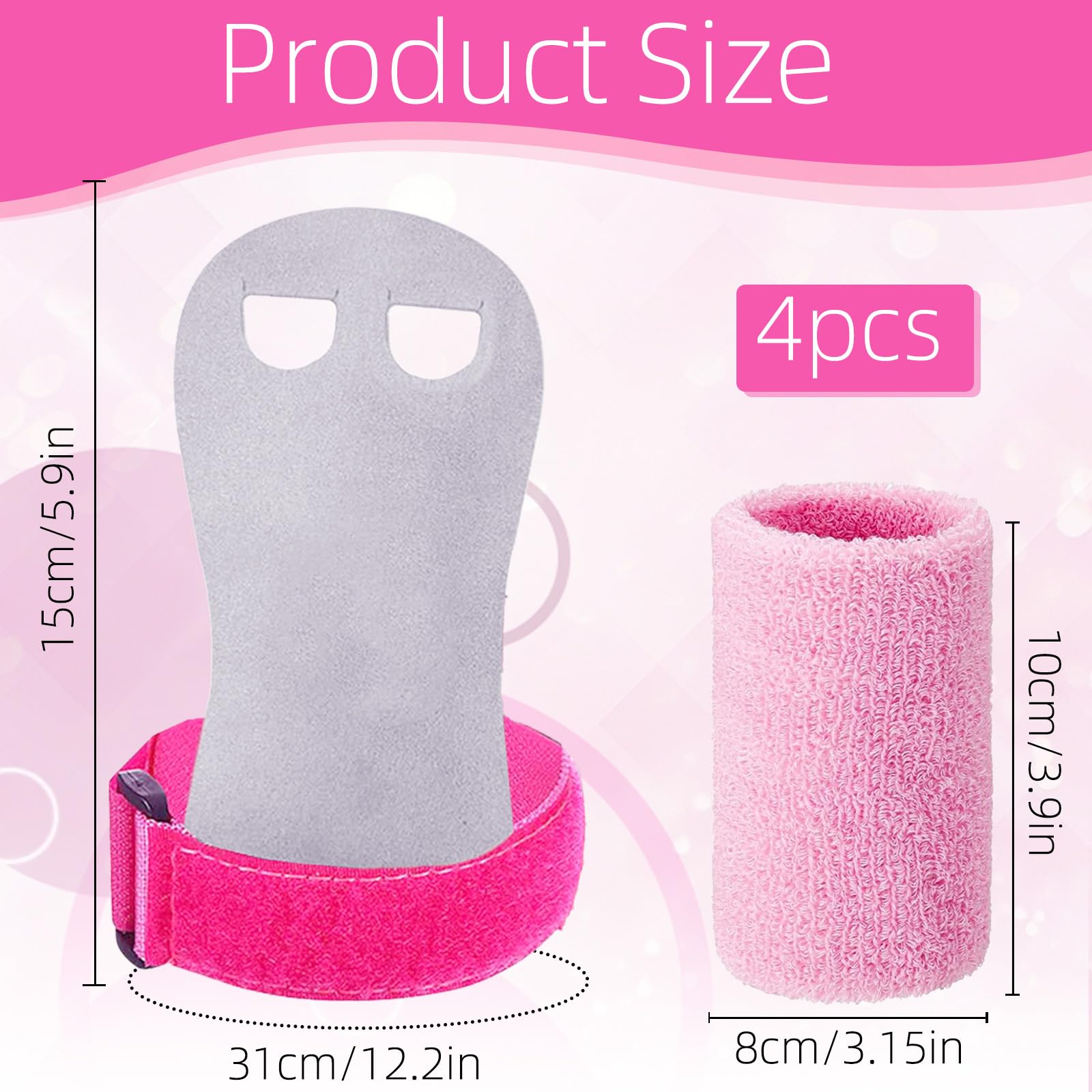 2 paia di cinghie elastiche per bambini, guanti da ginnastica per bambini, con bracciali, manopole regolabili per bambini, imbottiture per crossfit, bodybuilding, calistenica, pesi (rosa)