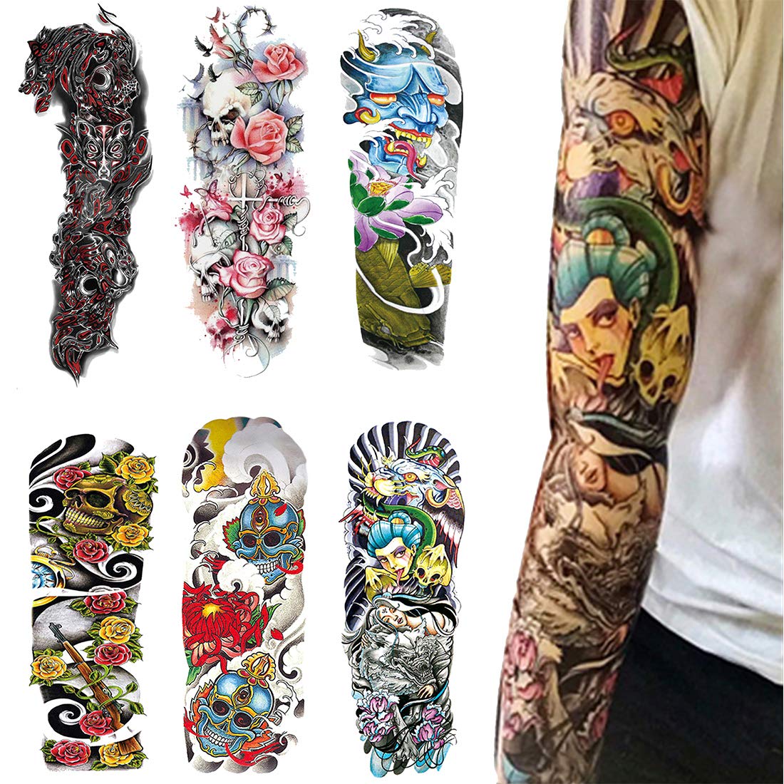 18 Fogli Tatuaggi Temporanei Uomo, 10 Pcs Adesivi Per - Foto 3