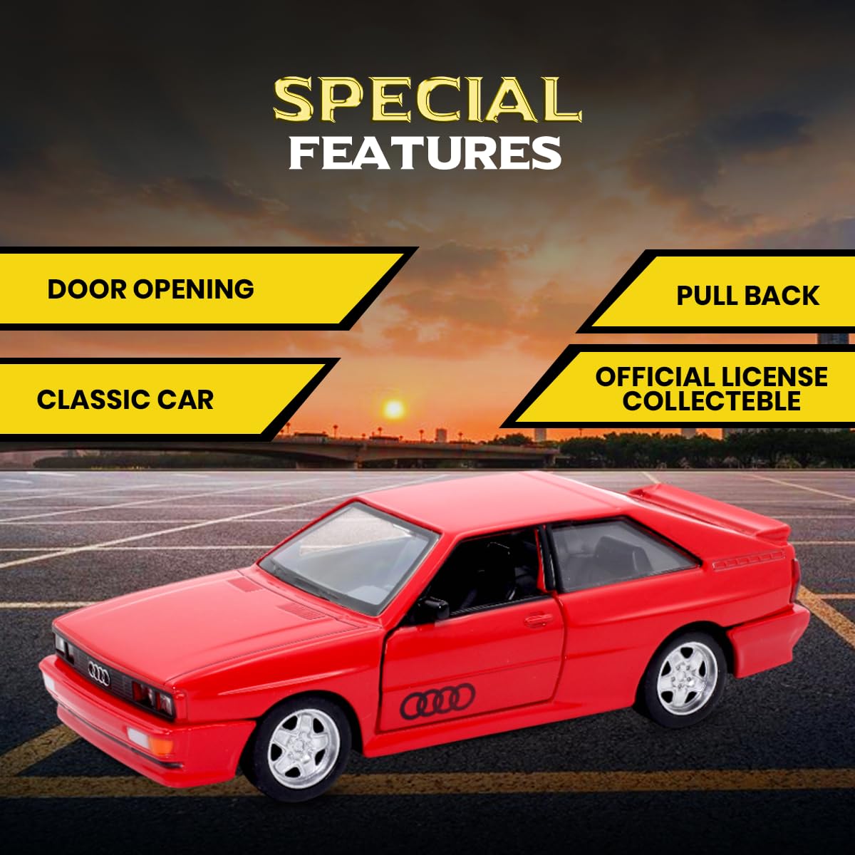 Rmz City 5 Inch Die Cast Audi Quattro Toy Car 1:35 Scale Model | Licensed Collectible Vehicle with Opening Doors & Pullback Action | International Series for Kids & Car Lovers | Red 2