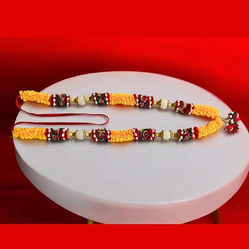 Miniatura 7 de Guirnalda de flores artificiales para Diwali Puja Idol Dios adoración artículos 21 pulgadas, Cinta, Sin gemas.