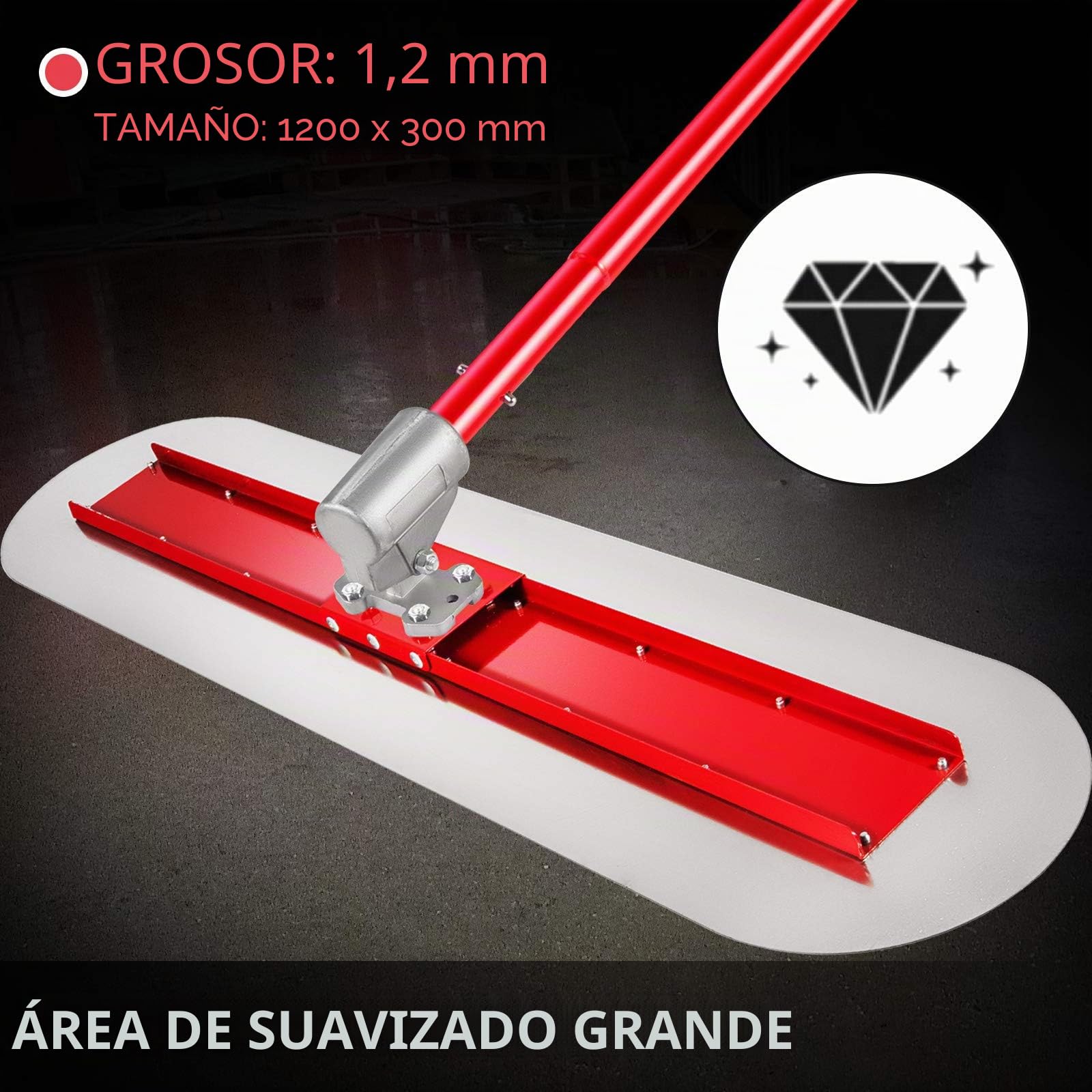 VEVOR Grande Taloche - Paleta de hormigón de Acero, Paleta de mampostería, 3 Asas de 1,8 m, Paleta de enyesado, Soporte Ajustable, hormigón Liso, Cuchillo de Recubrimiento, alisado