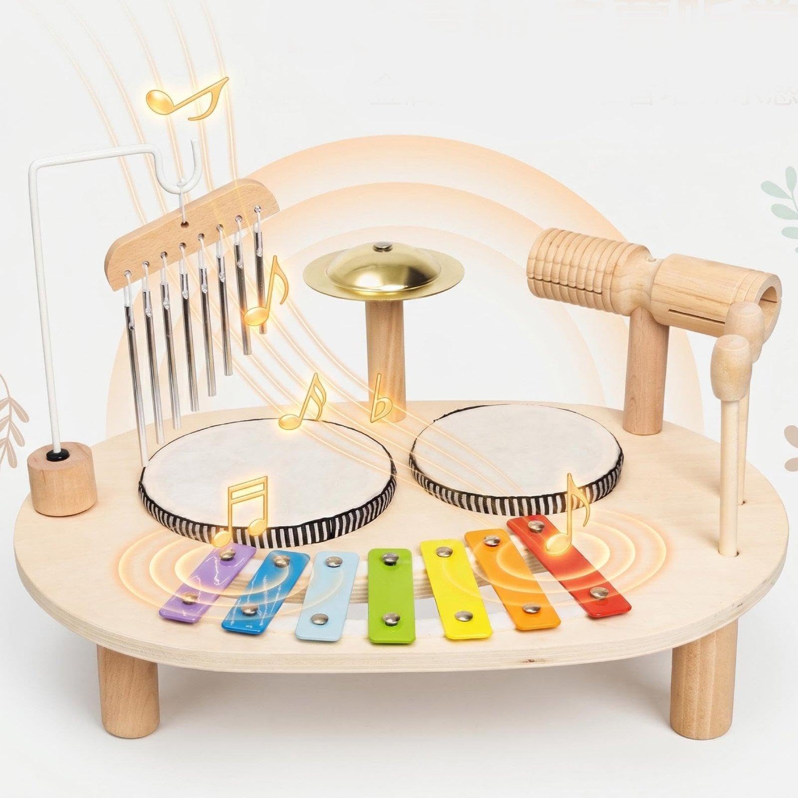 Qianly Schlagzeug Aus Holz, Musikspielzeug für Vorschulkinder, Lernspielzeug für Kleinkinder, Musikinstrumente für 3 Jährige, Geschenk
