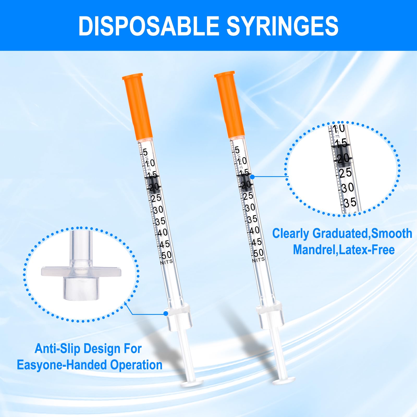 Paquete de 100 herramientas de medición de líquidos desechables de 31G-1/4 pulgadas (6 mm) 0.5 cc, envueltas individualmente