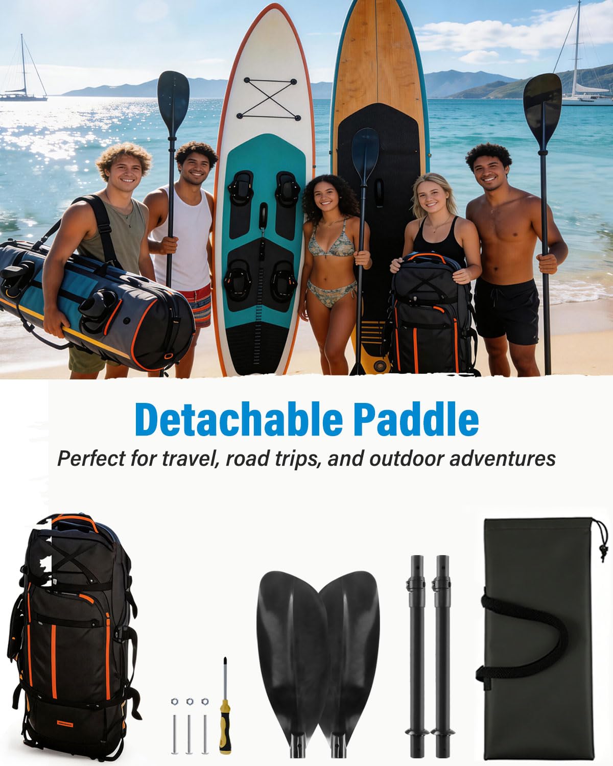 Pagaie de kayak télescopique réglable de 157,5 à 221 cm, tige en acier inoxydable et lames en fibre de verre, rames de kayak amovibles avec sac de rangement pour adolescents et adultes