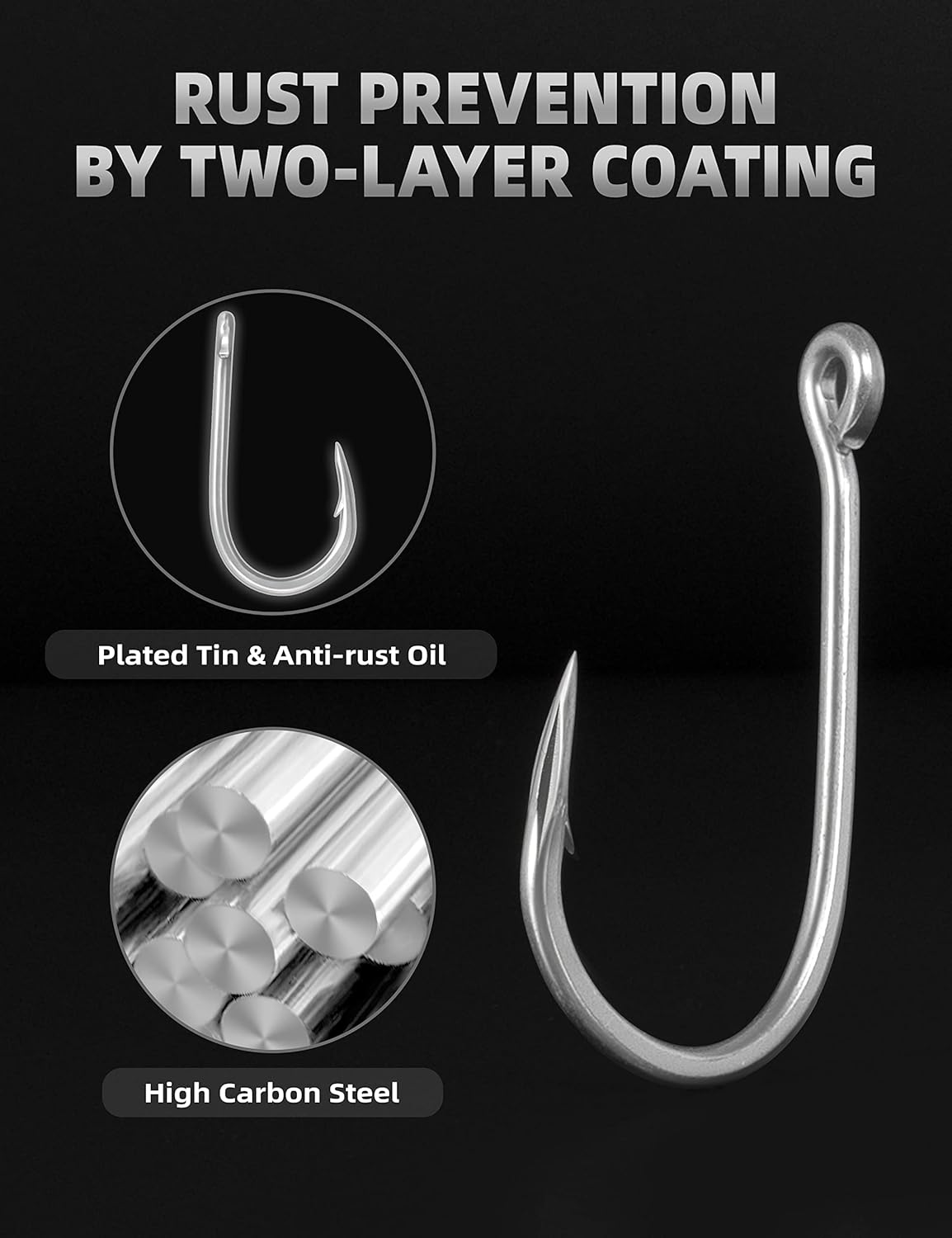 BLUEWING Big Game Hooks 5pcs Cutting Point High Carbon Steel Extra Sharp for Freshwater Saltwater Fishing 7/0 8/0 9/0 10/0