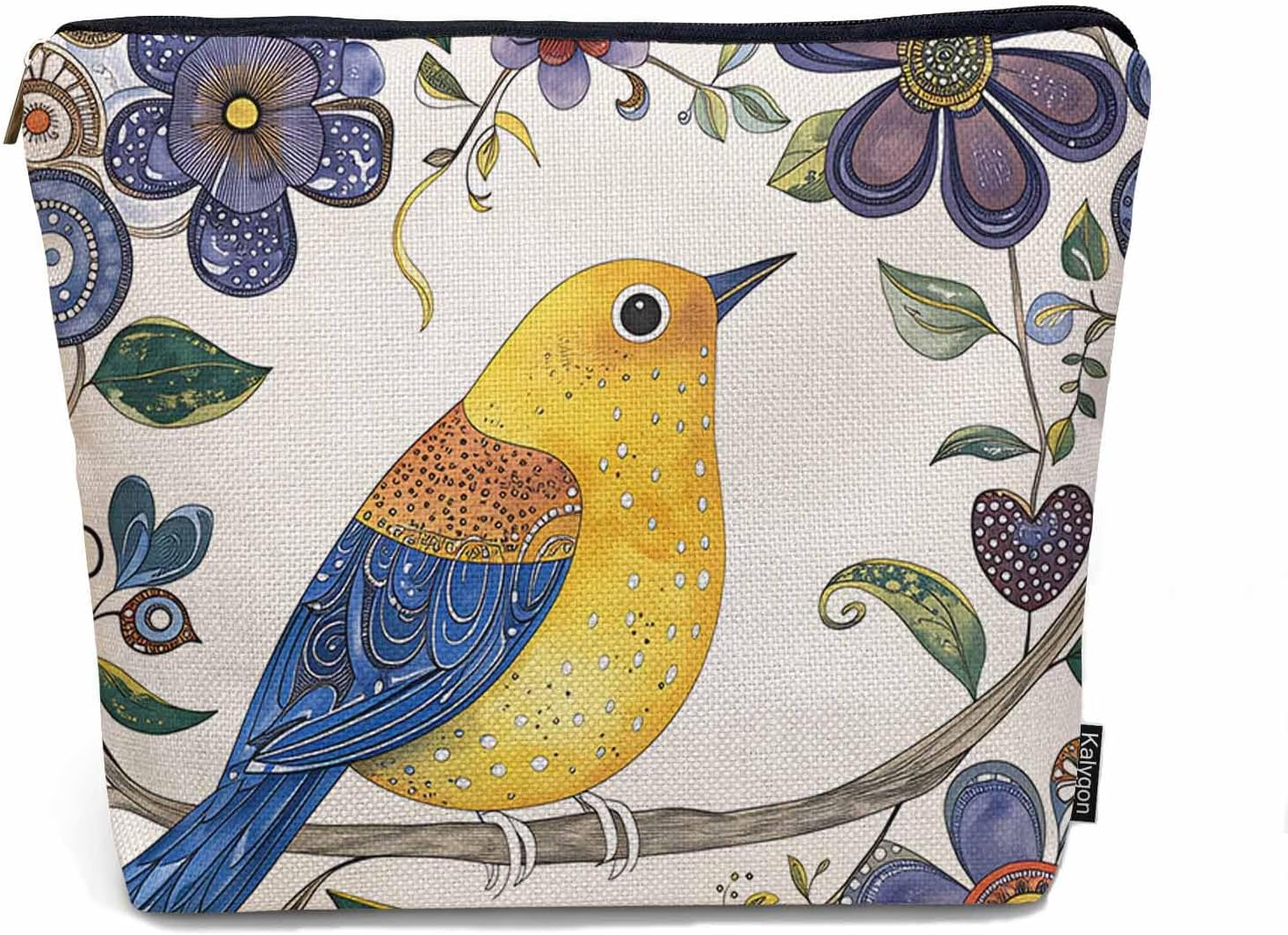 Hummingbird Makeup Organizer Bag Cosmetic Bag For Men Women, Colorful Hummingbirds Cherry Tree Branch Travel Toiletry Bag Flax Makeup Bags Purse Business Makeup Pouch For Toiletries Cosmetics