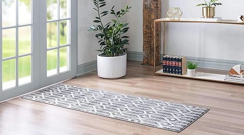 Miniatura 3 de Unique Loom Matrix Trellis Collection - Alfombra de área con diamantes (3 x 10 pies, grismarfil)