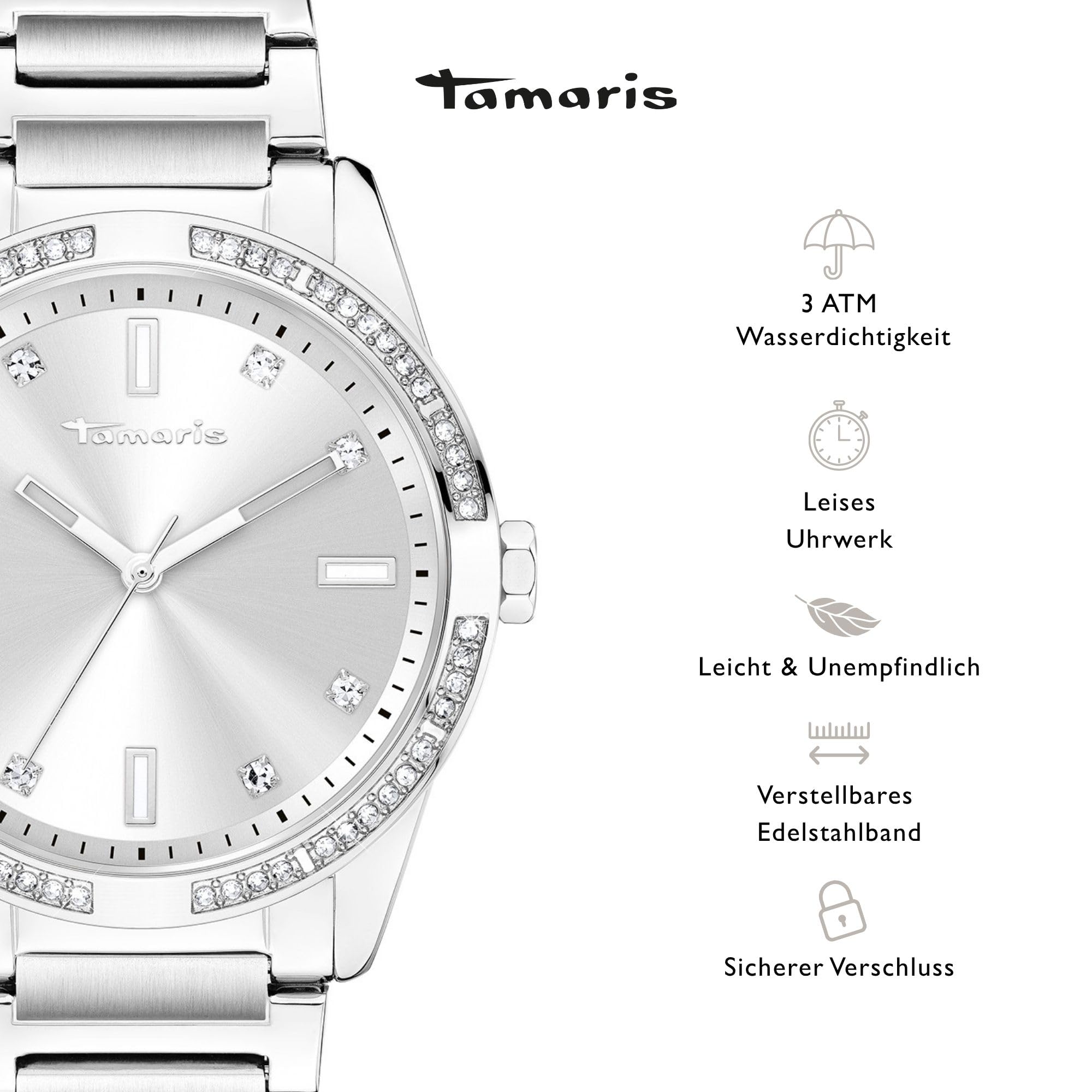 Tamaris Damen analog Quarz Uhr mit Edelstahl Armband