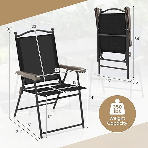 Miniatura 3 de Giantex Juego de 2 sillas plegables para patio, sillas de comedor para patio al aire libre con reposabrazos, respaldo tipo cabestrillo, marco de