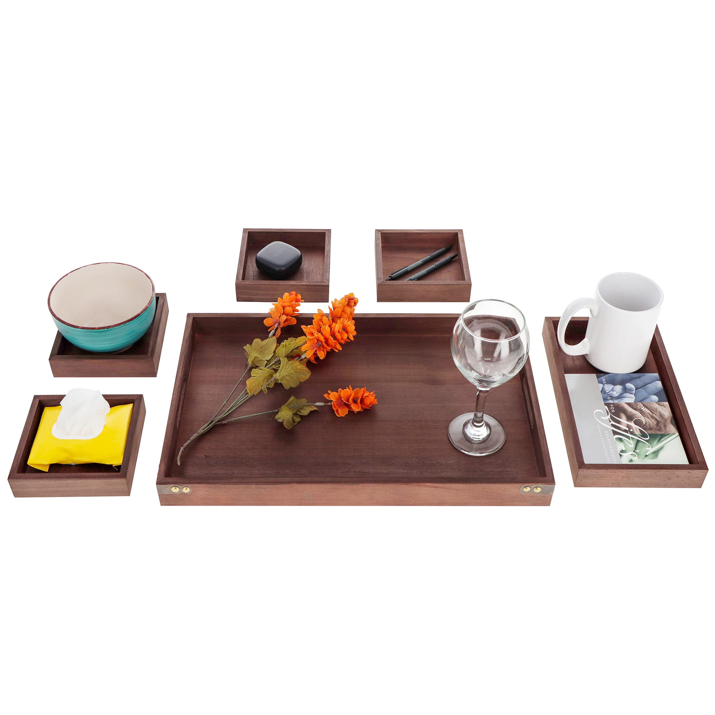 Vassoio Portatutto In Legno Di Acacia 7Penn – Grande Con 5 Scomparti E 5 Vassoi Piccoli, Organizer Da Comodino O Tagliere Per Salumi, 47x30.5 Cm - 4