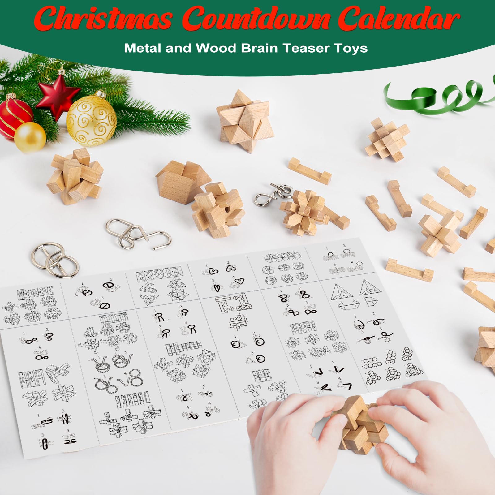 Calendrier De L'avent 2025 Casse-tête - 24 Puzzles En Bois, Métal Et Plastique - Difficulté Progressive - Cadeau Noël Adulte Enfant - À Partir De 3 Ans