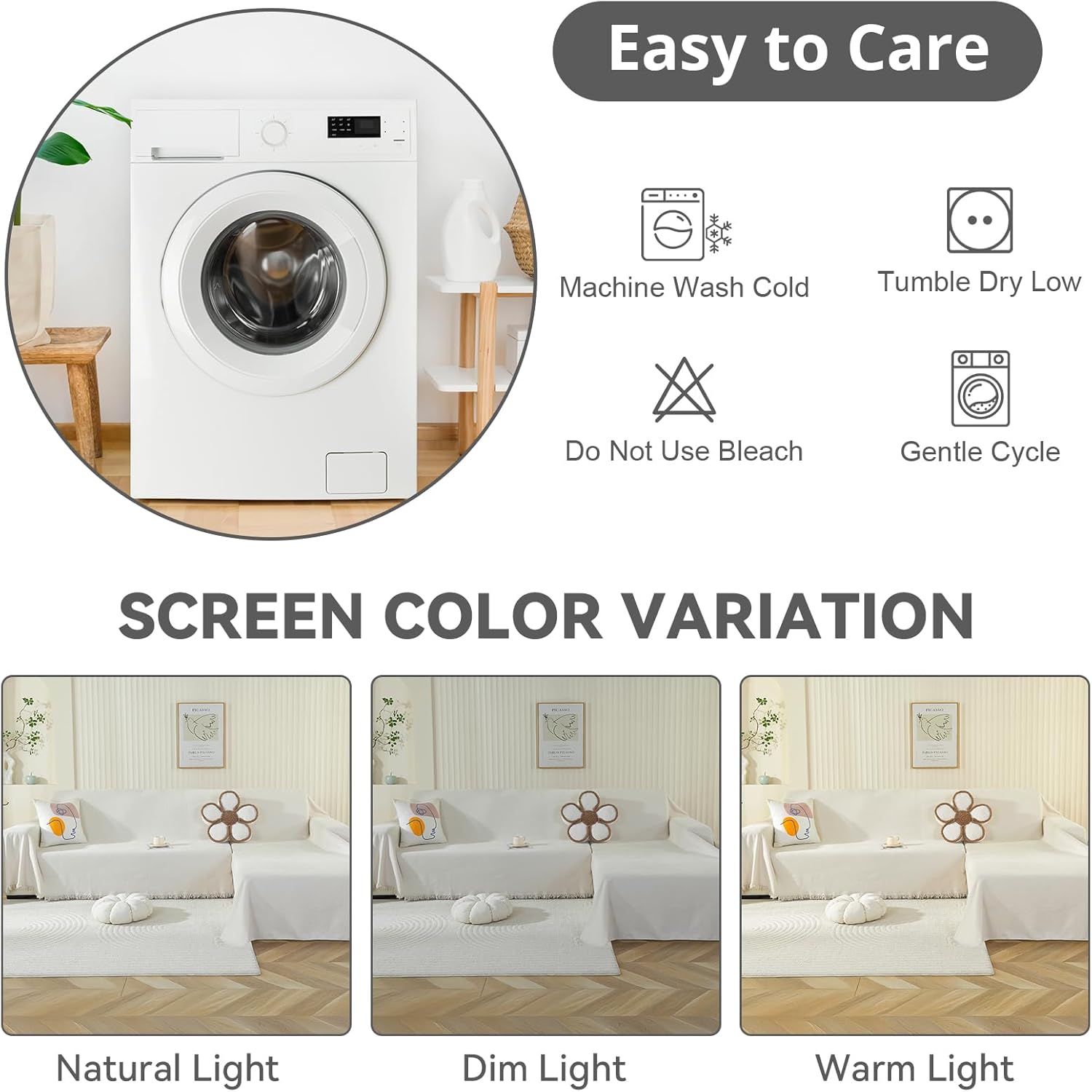 OstepDecor Sectional Couch Covers 2 Pieces, L Shaped Sofa Cover, Chenille Couch Cover for Dogs Washable, Couch Cover Blanket, Sofa Slipcover for 2-3 Cushion Couch (71"x118"+91"x134", Beige)