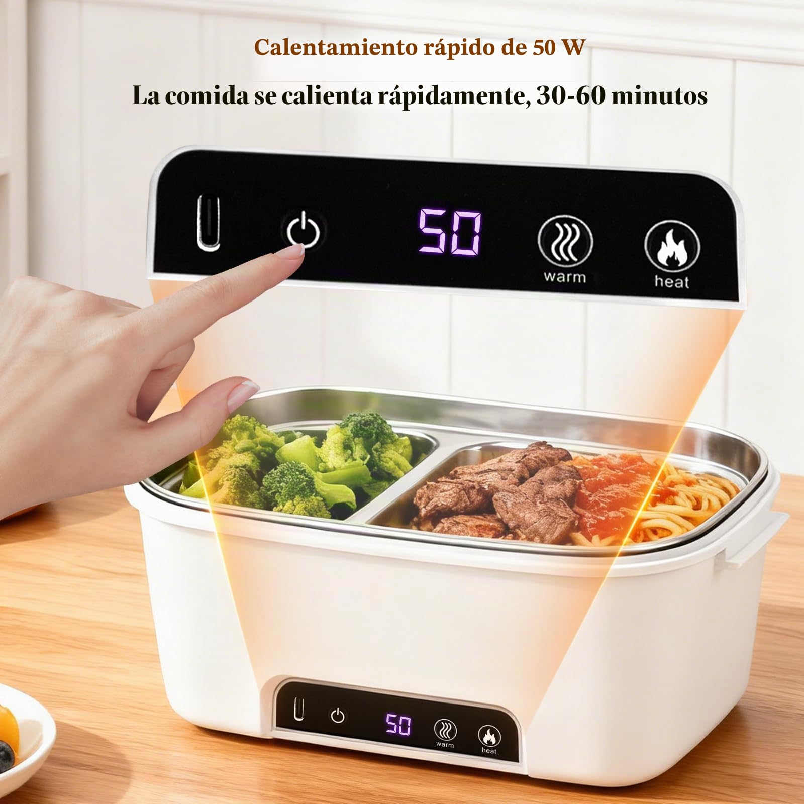 Fiambrera eléctrica inalámbrica con Cubiertos y Bolsa, Recargable por USB, Fiambrera a Prueba de Fugas con batería de 15600 mAh, 1,5 L, Cuenco Calefactor para Viajes, Oficina, Picnic