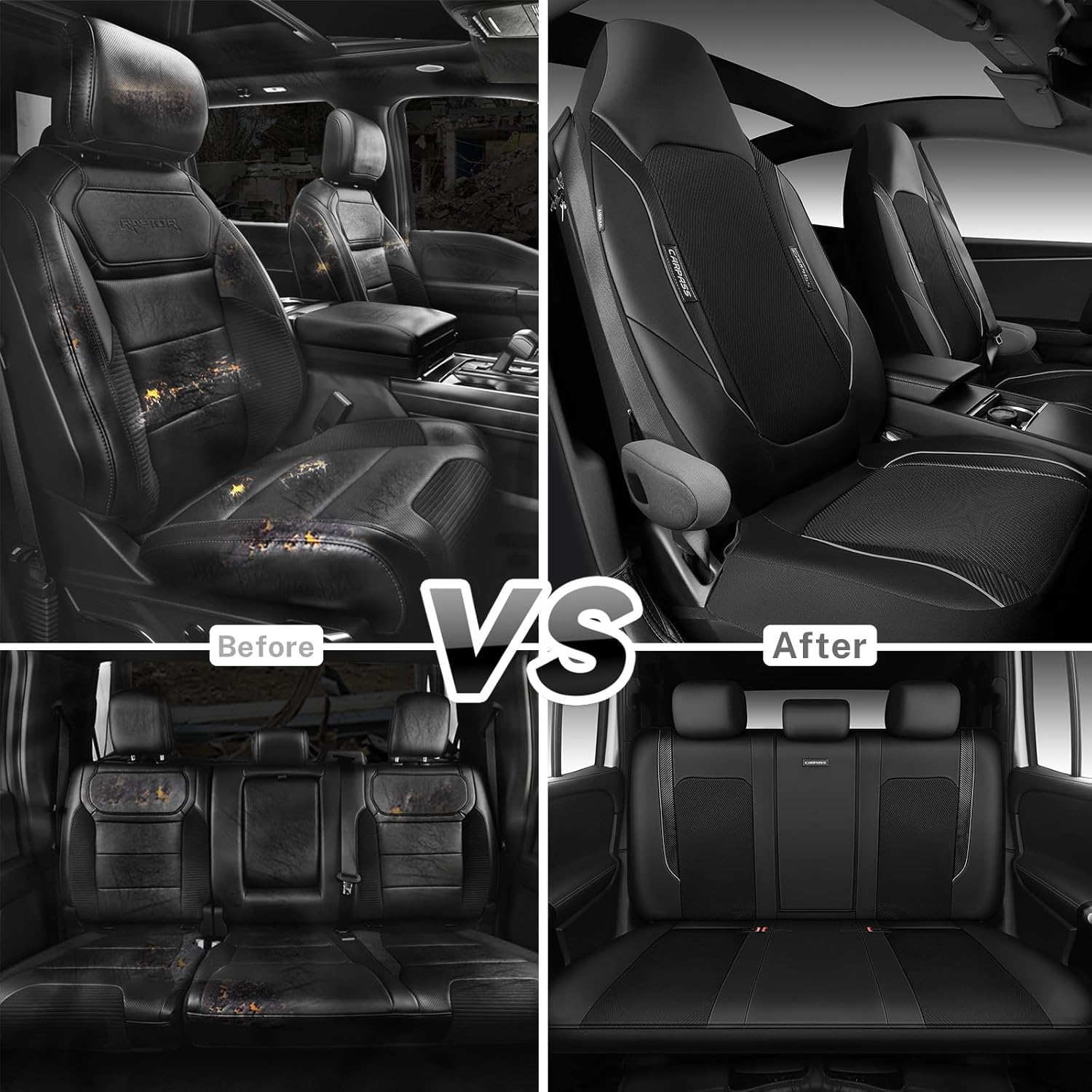 CAR PASS Faux Leather High Back Seat Covers Full Set, Sporty Waterproof Automotive Seat Covers, Anti Slip Airbag Compatible Universal Fit for Most Sedans Trucks Vans Suvs, All Black