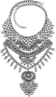 CCBFY Silver Long Tassel Chunky Boho Coin Statement Necklace for Women - Bold Bohemian Jewelry