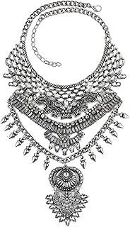 Long Tassel Chunky Boho Coin Statement Necklace For Women Silver