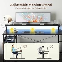 Vista 8 de AODK 61" L Shaped Desk with Drawer, Computer Desk with Power Outlets & LED Lights, Reversible Corner Gaming Desk for Home Office Workstation, Office