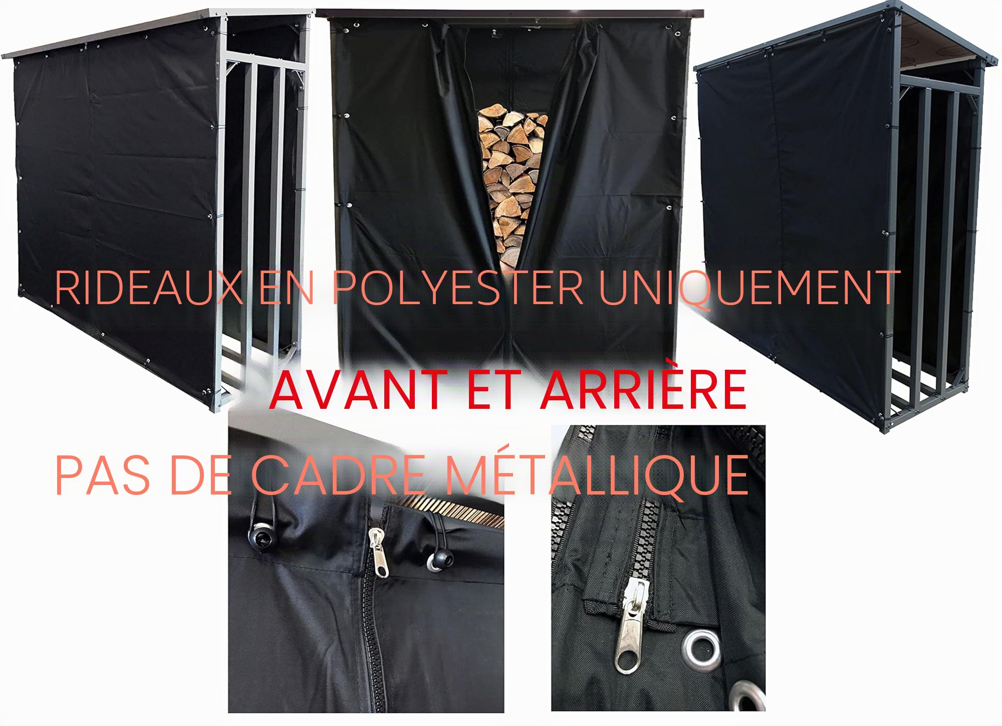 QUICK STAR Ensemble de Protection Contre Les intempéries Mur Avant et arrière PVC Noir pour Support de Bois de Chauffage 130 x 70 x 185 cm