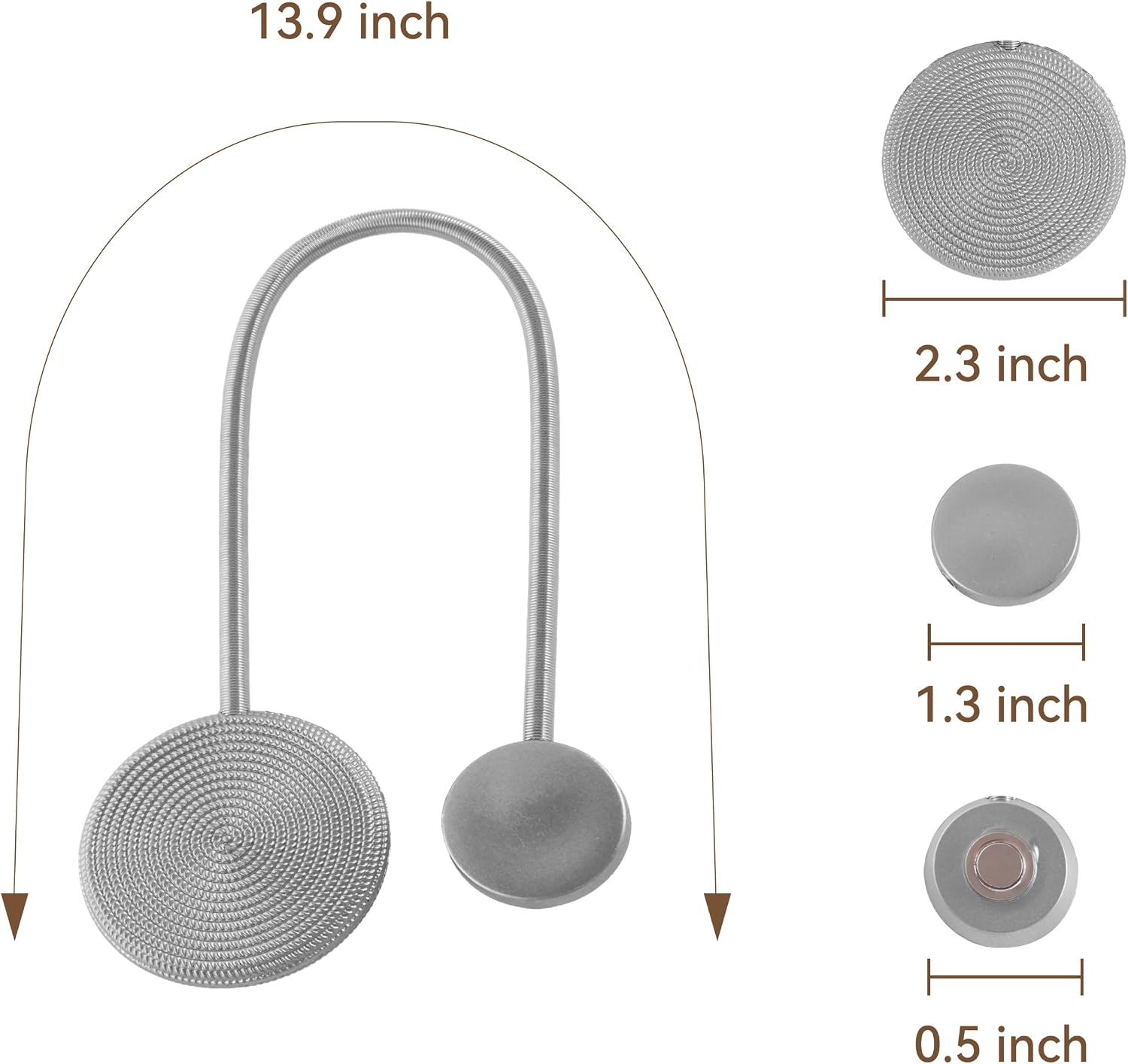 Boho Grey Magnetic Curtain Tiebacks 2 Pack – No-Drill Strong Suction Holdbacks with Elastic Cord, Fits All Curtain Sizes, Damage-Free for Living Room & Bedroom