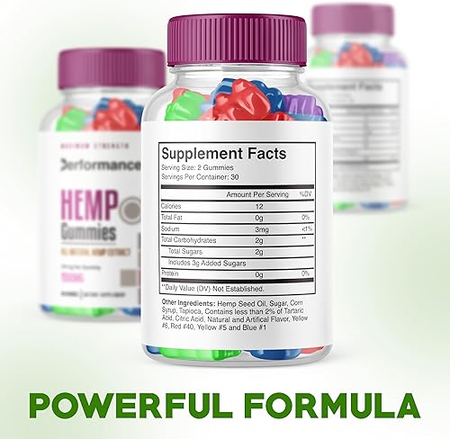 Miniatura 4 de Paquete de 3 gomitas de cáñamo Performance  Fórmula oficial  Gomitas de alto rendimiento, fórmula extra fuerte, 1500 mg por botella, 25 mg por