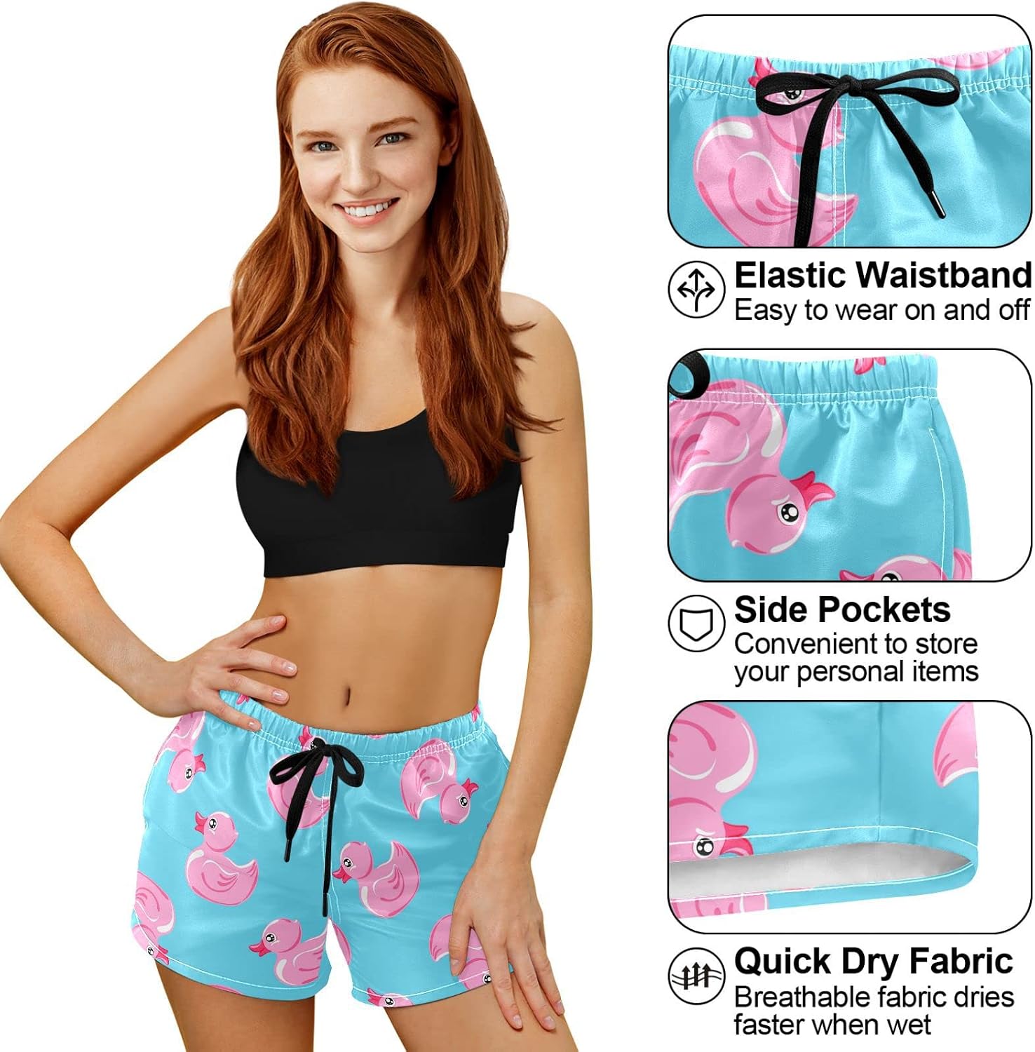 visesunny Stylish Women's Summer Floral Beach Boardshorts with Pockets Swim Trunks Quick Dry Swimming Shorts for Women