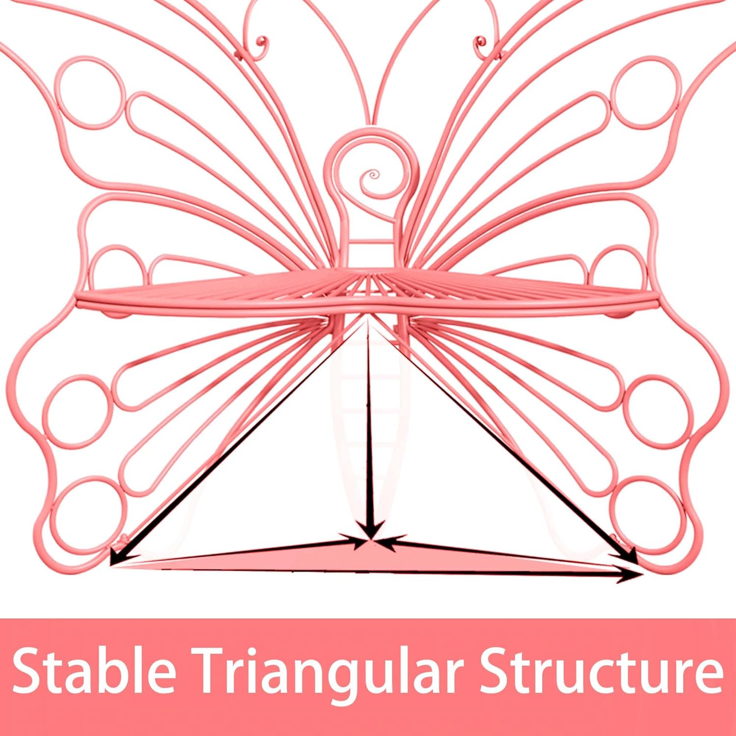 Pink Cute Butterfly Benches for Outdoors, Pretty Garden Bench & 50" Metal Outside Bench, Front Porch Benches Outdoor with Sturdy Frame for Lawn Yard Balcony (Pink)