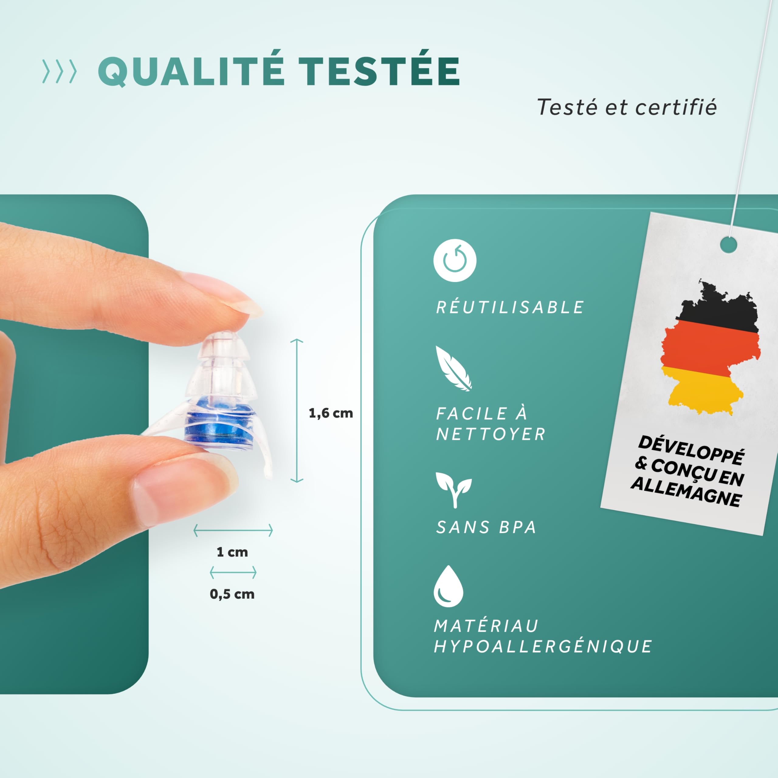 SCHALLWERK ® Strong+ Daily bouchon d'oreille avec une protection extra forte – atténue le bruit et maintient la qualité du son – idéal pour la musique, les festivals, le travail, l'apprentissage