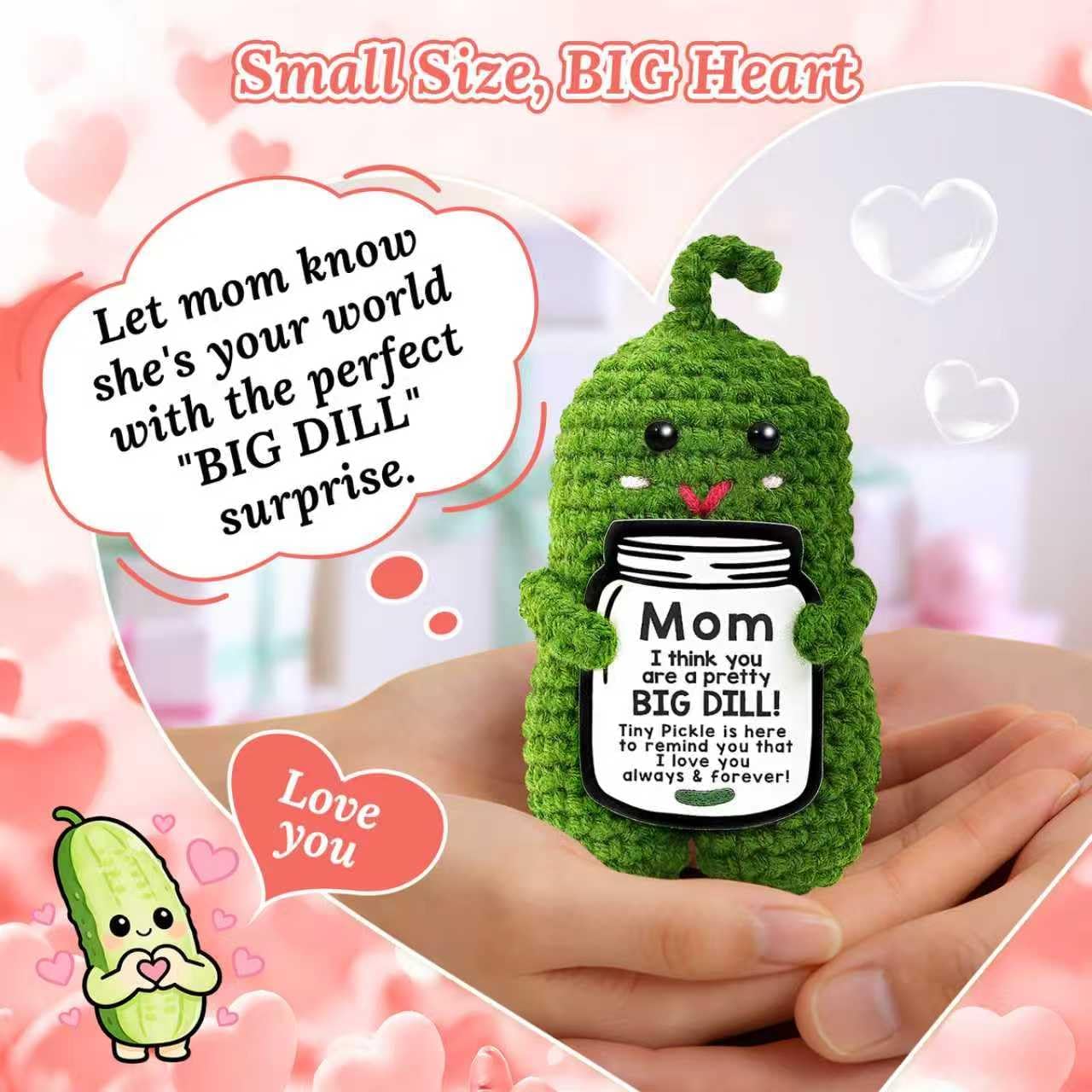 Mothers Day Birthday Gifts for Mom from Daughter Son, Handmade Crochet Pickle Gift for Mom Mama Mother in Law Bonus Step, Emotional Support Moms Gifts Idea, Mother's Day Funny Gift Pocket Hug