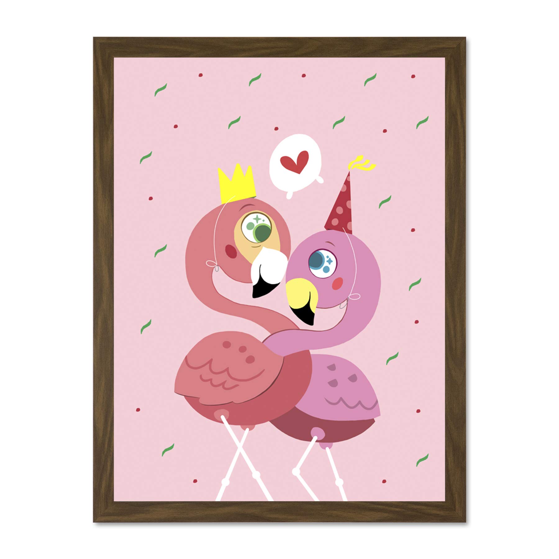 Wee Blue Coo Kawaii Flamingo Love Large Framed Art Print Wall Poster 18x24 inch