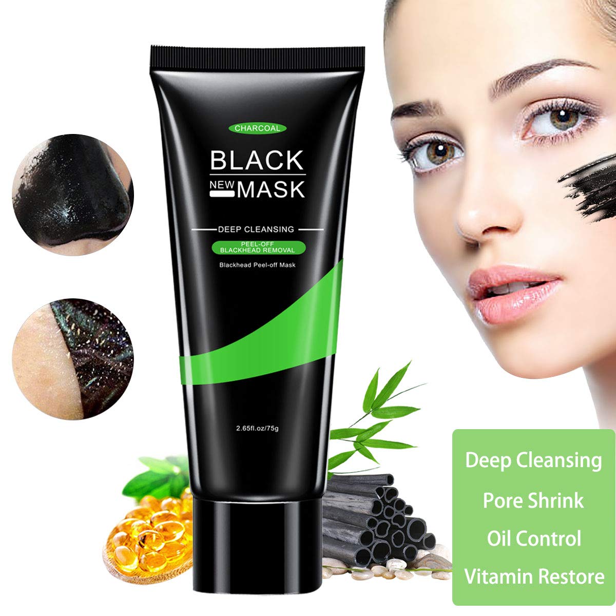 Blackhead Remover Mask, Fypo Peel Off Black Mask 75g for Nose and Face, Charcoal Mask, Deep Pores Cleansing for Acne (mirror1, small)