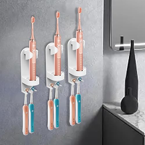Miniatura 7 de 3 soportes electrónicos para cepillos de dientes montados en la pared para baño, soportes adhesivos para cepillos de dientes, organizador de