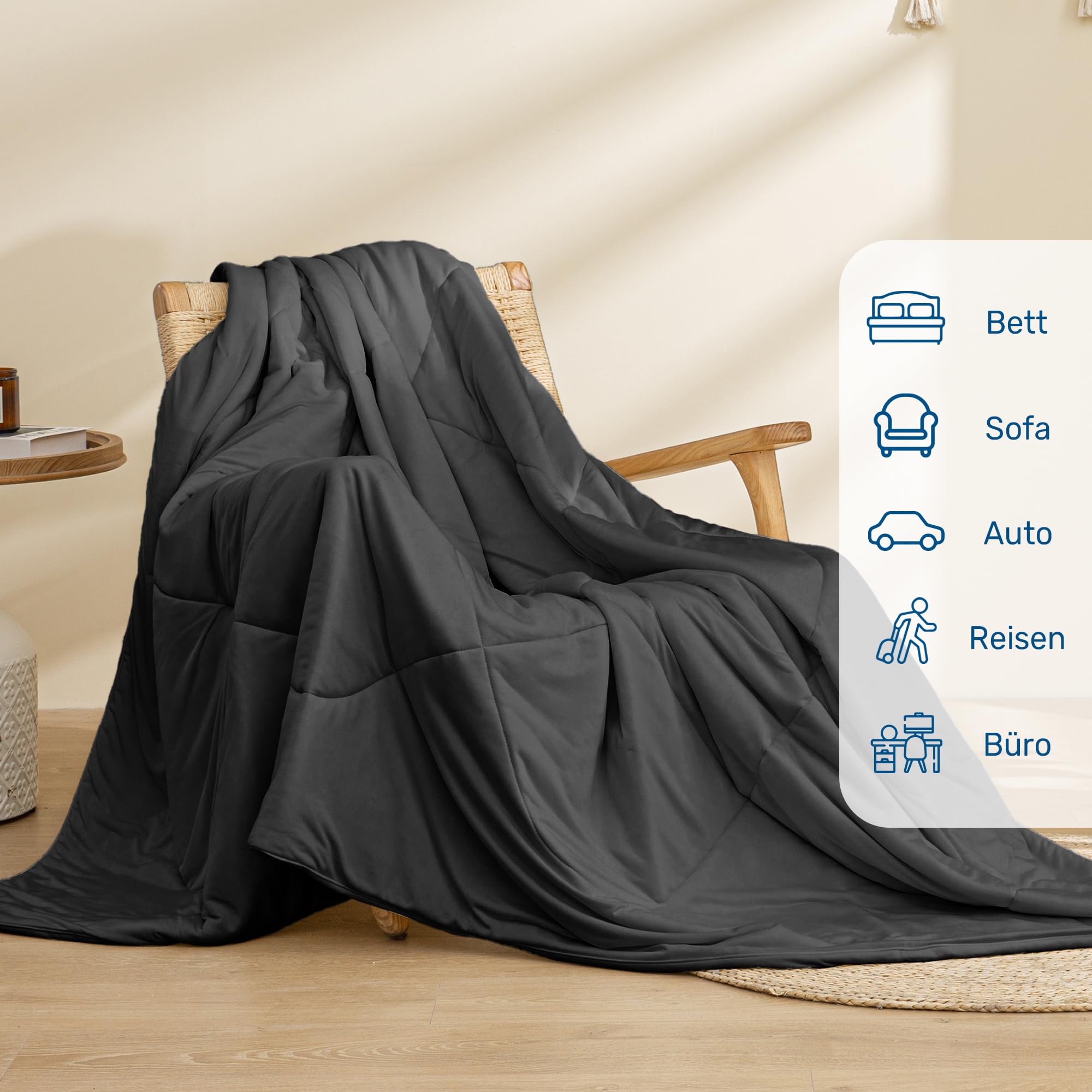UNIKOME Manta refrescante – Manta de verano – Diseño de refrigeración reversible – Ligero y transpirable – Manta específica para aire acondicionado – Öko-Tex – 220 x 200 cm – Gris oscuro