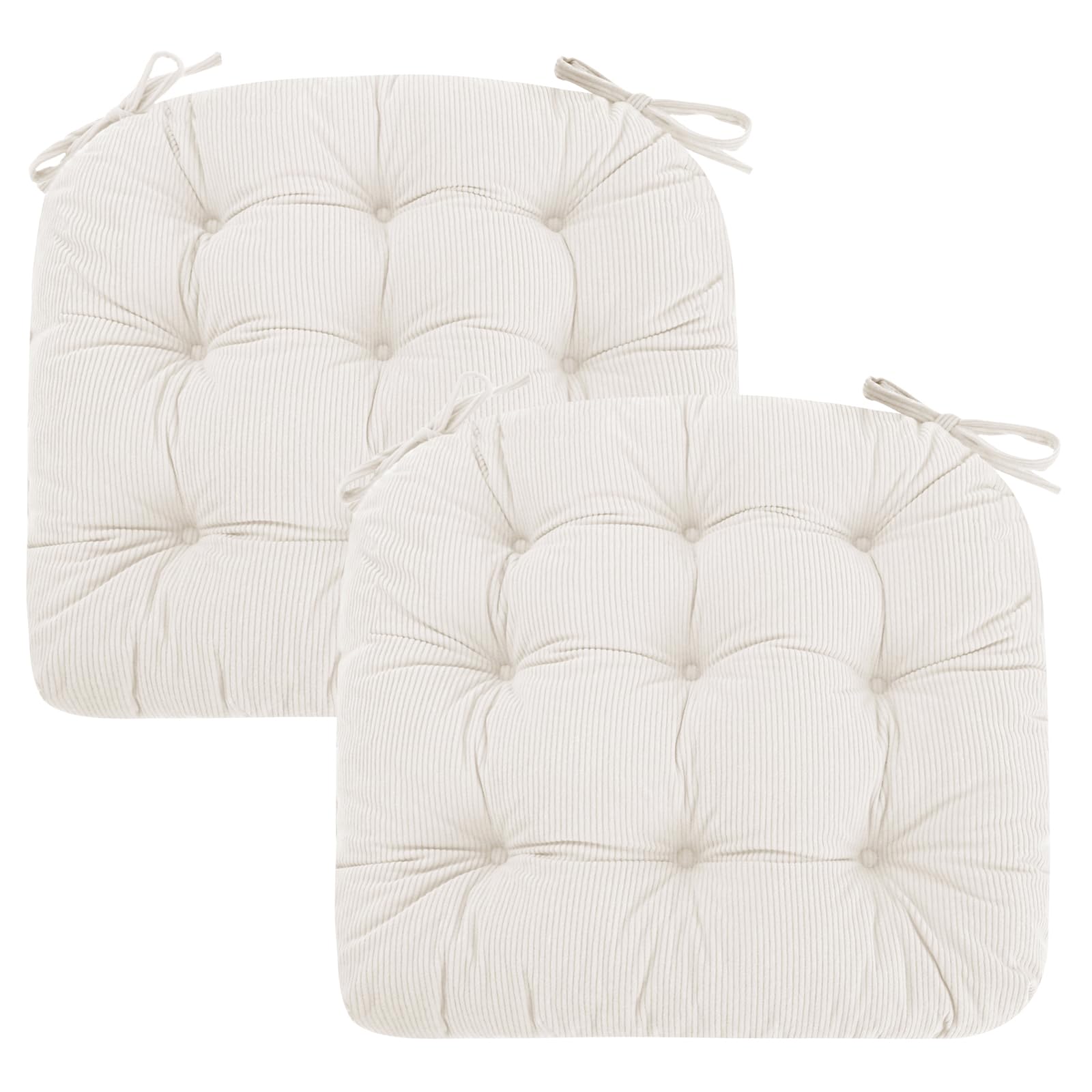 2er Set Stuhlkissen, 50x50x7 cm, Beige – Bequeme Sitzkissen aus Cordstoff und Kristallsamt mit Bindebändern, ideal für Esszimmer, Büro, Wohnzimmer und Gartenstühle, Hochwertige Füllung