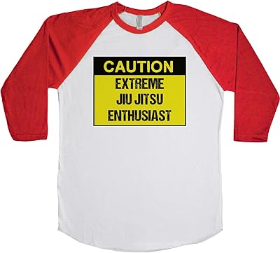 Shirtgoals Caution Extreme Jiu Jitsu Enthusiast Unisex Baseball Long Sleeve Tee White-Red X-Large