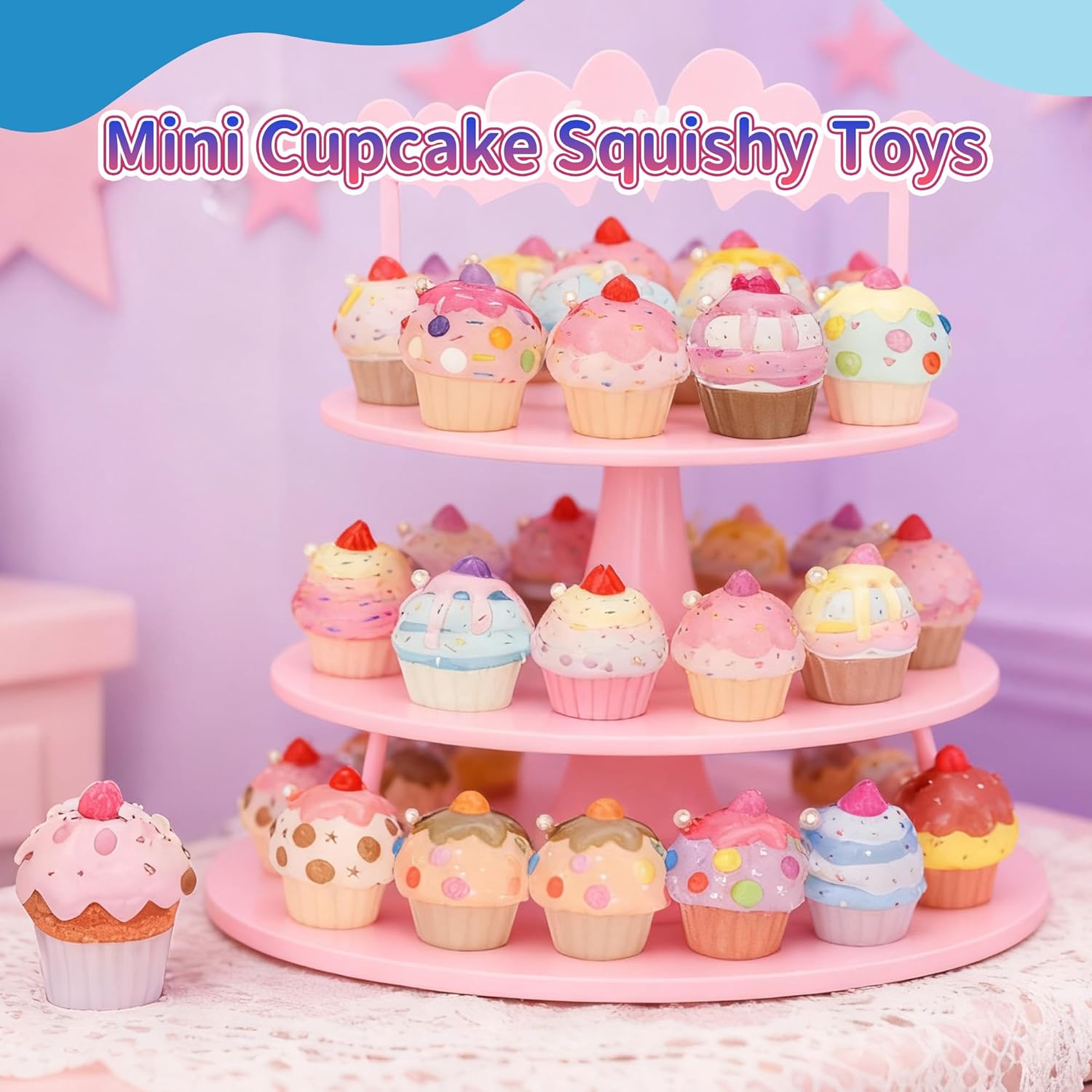 28 Valentines Day Cards with Cupcake Squishy Toys – Kids School Classroom Exchange Gift Set, Cute Stress Relief Squishies with Matching Cards, Fun Valentine Party Favors for Boys Girls