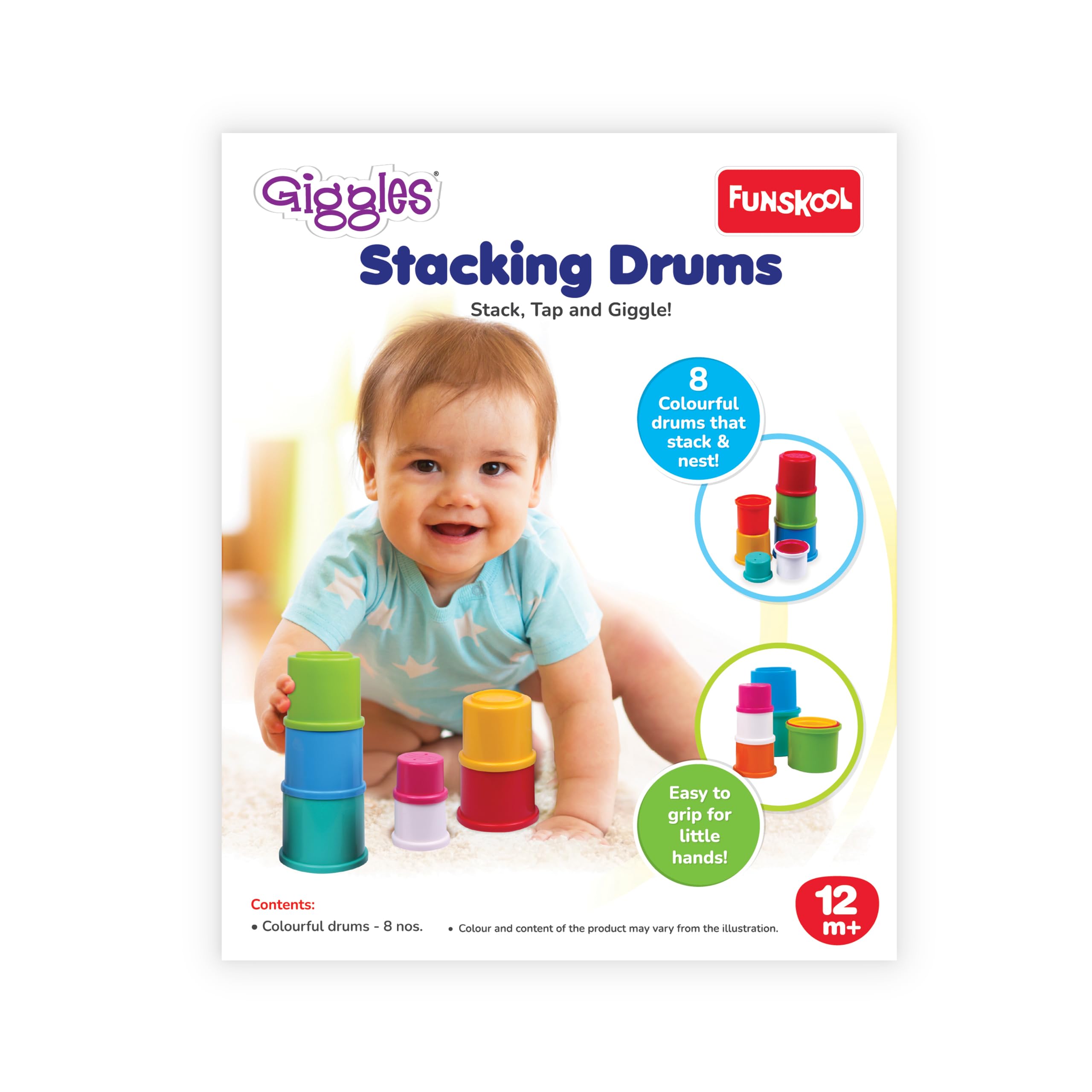 Giggles Funskool - Stacking Drums, Multicolour Stacking Blocks With Animals, Helps To Sort,Stack And Nest, 12 Months & Above, Infant And Preschool Toys 3