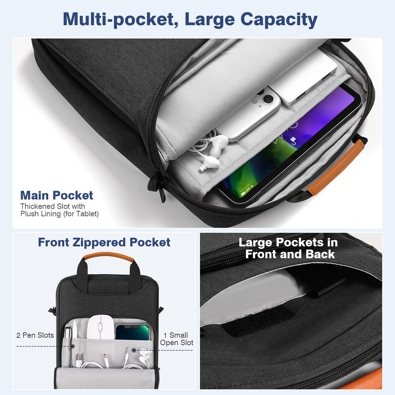 MoKo 13 Inch Tablet Shoulder Sleeve Bag, Fits 13 Inch New iPad Pro M5 & Air M3 2025, iPad Pro 12.9 inch M2&M1, Surface Laptop Go 12.4", Galaxy Tab S8+/S9+ 12.4" 2022/2023, Black & Gray - Image 3