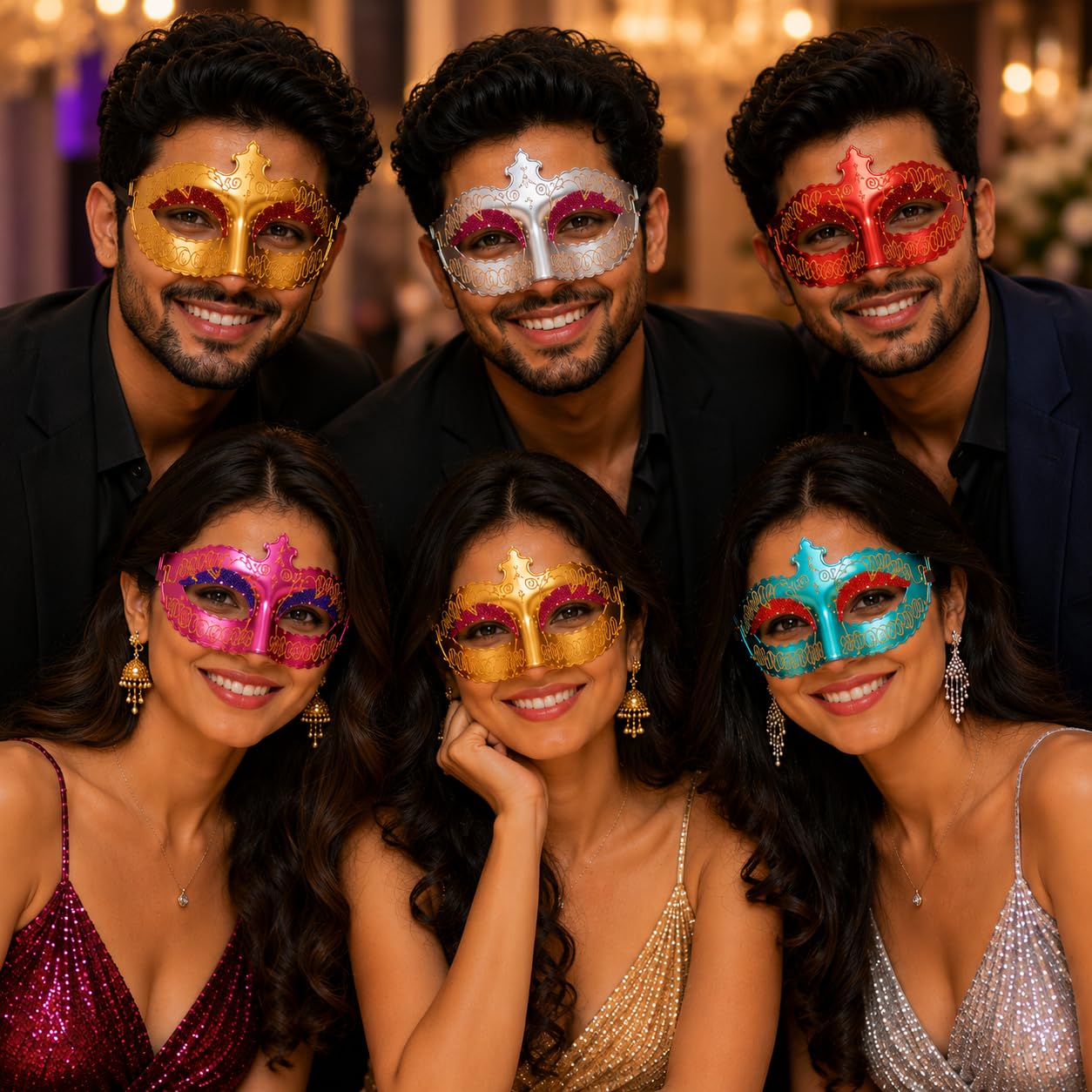 Fun Affairs Glitter Masquerade Eye Mask for Men & Women, Pack of 6 1
