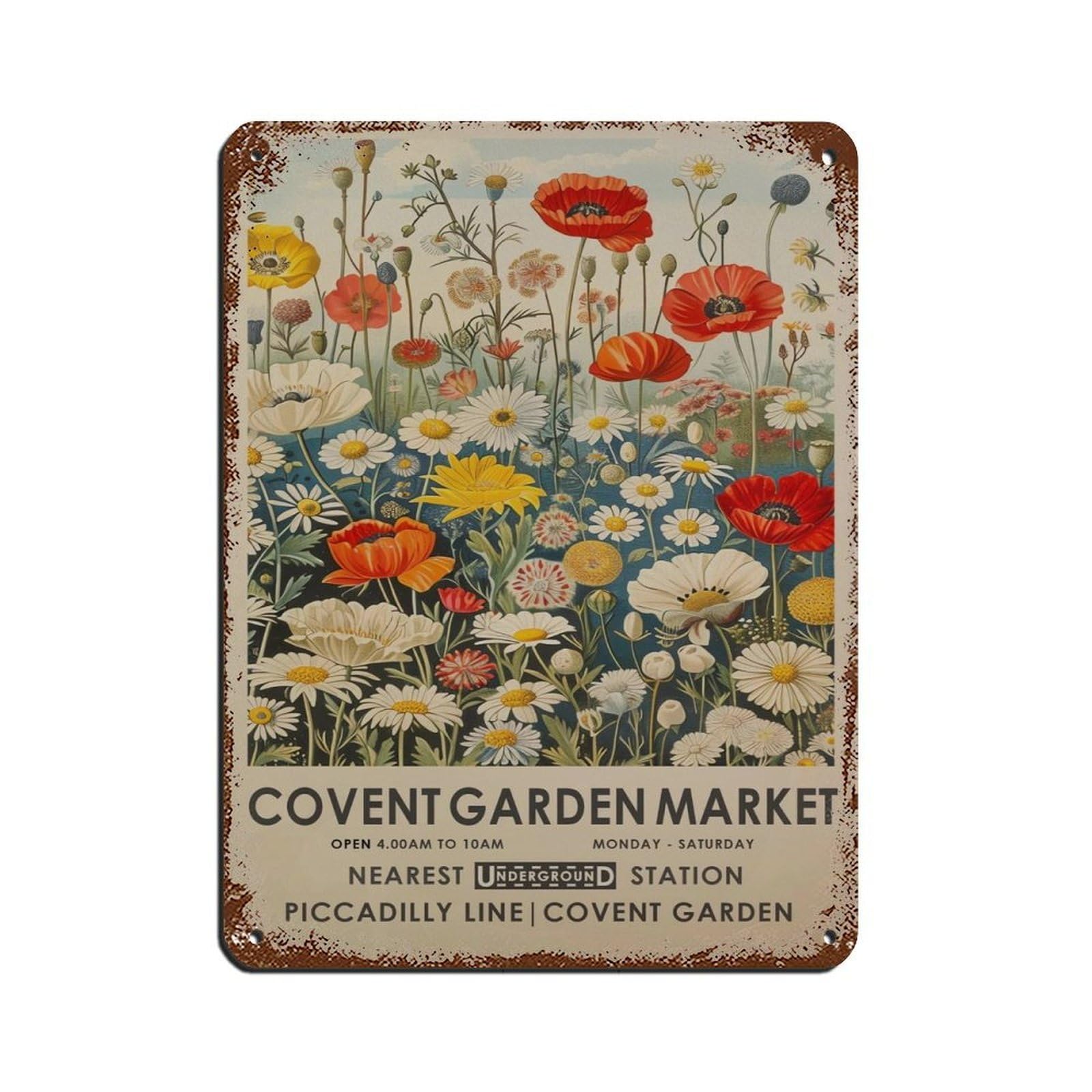 Covent Garden Flower Market, Meadow Flower Botanical Retro Poster Metal Tin Sign Chic Art Retro Iron Painting Bar People Cave Cafe Family Garage Poster Wall Decoration 12x16inch(30x40cm)