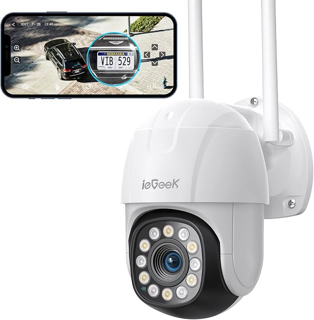 ieGeek 4X Optical Zoom 360° Security Camera Outdoor, Auto Tracking CCTV Camera Systems with Color Night Vision, 1080P WiFi Wireless PTZ Home Security Camera, Human Motion Detection, Voice Intercom