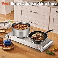 Vista 7 de CUSIMAX Electric Hot Plate, 1800W Double Burner, Cast Iron Countertop Cooktop, Hot Plates for Cooking, Portable Countertop Stove, Compatible with