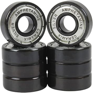 Amphetamine Skateboard Speed Bearings - Set of 8 - Choose From Ceramic, Stainless Steel, Abec 5, 7 - Fits all Skateboard Wheels - Pre-Lubricated