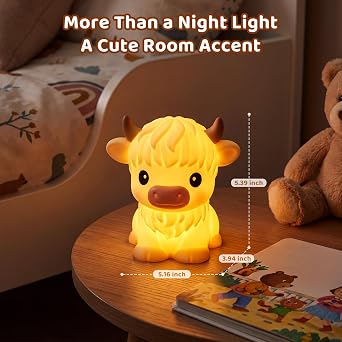 Mewaii Huggwaii Squishy Highland Cow Night Light for Kids, BPA-Free