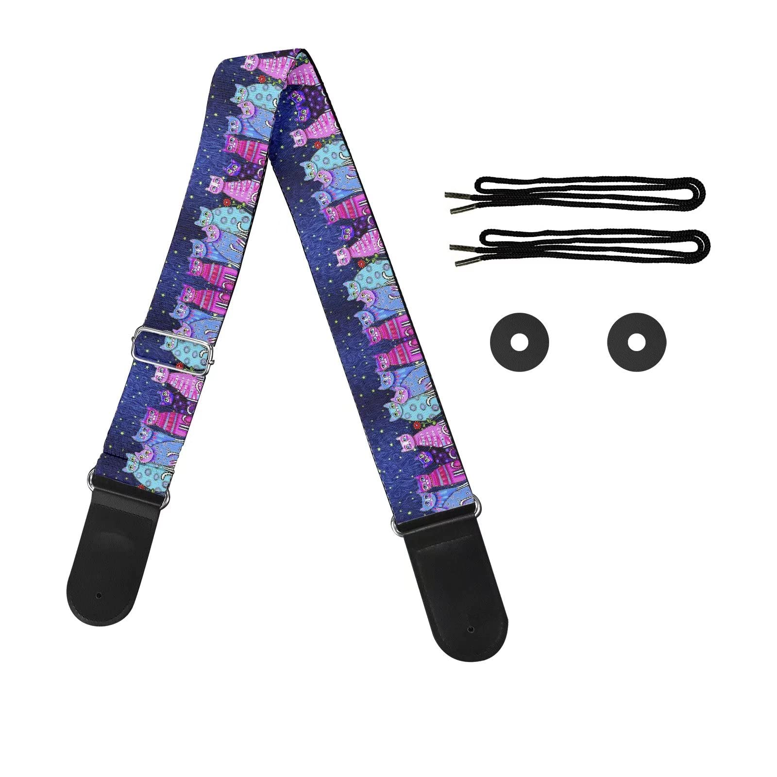 Suobstales Galaxy Cat Soft Guitar Straps for Acoustic, Electric, Bass Guitar Accessories Guitar Adjustable Shoulder Strap with Locks and String