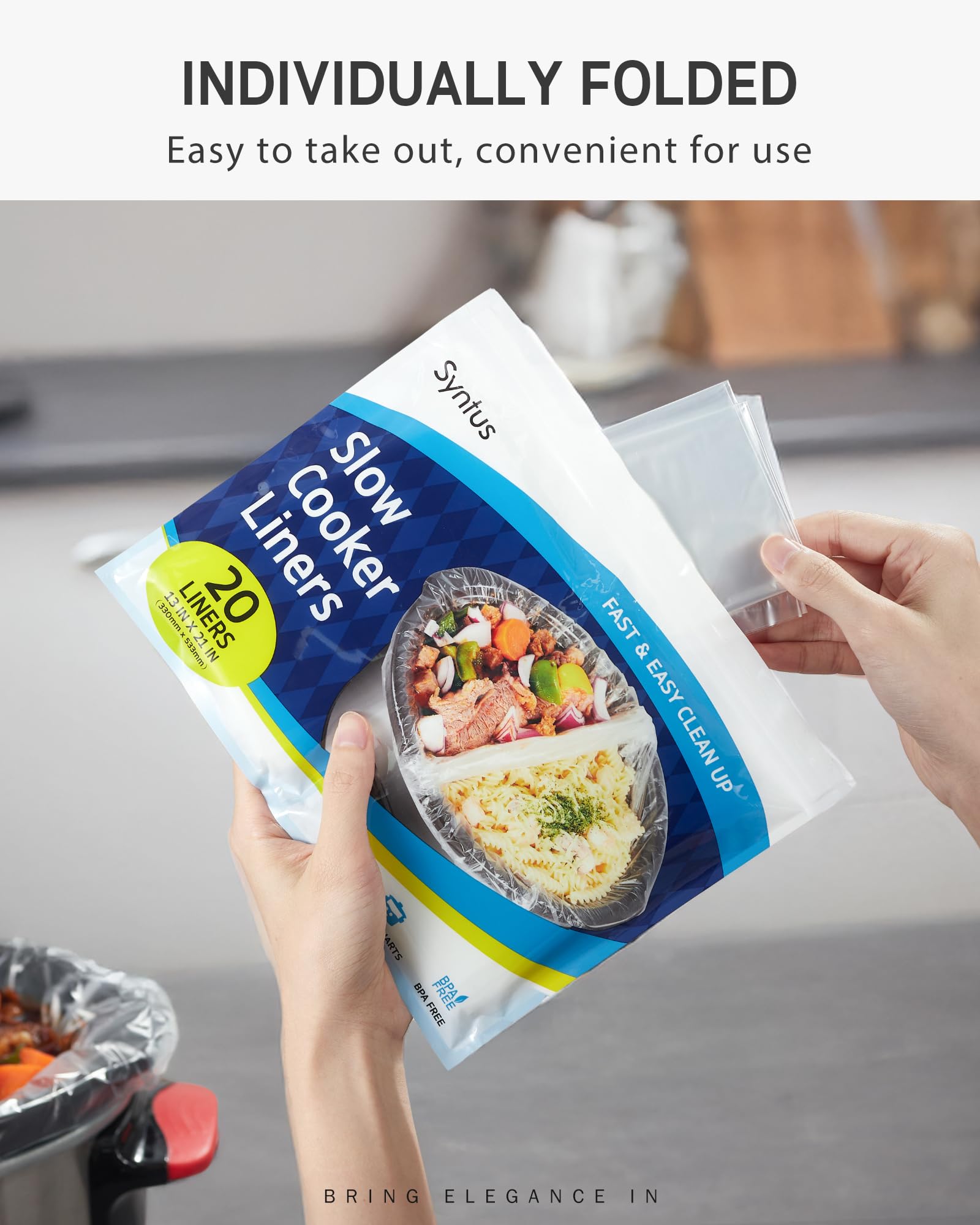 Syntus Crock Pot Liners, 60 unidades de 13 x 21 pulgadas, forros de olla de cocción lenta de tamaño grande para ollas de 3 a 8 cuartos de galón, bolsas de cocina desechables adecuadas para ollas