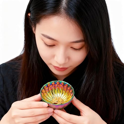 Miniatura 6 de Jianzhan Tenmoku - Taza de té con pavo real dorado, taza de té chino 3D de Kungfu de porcelana, 5 onzas