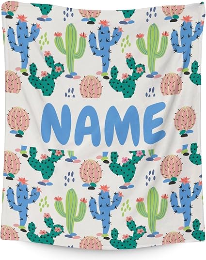 Custom Cactus Throw Blanket - Soft, Fuzzy & Warm - 50x60 Inches Flannel Blankets for Living Room, Sofa - White Aesthetic Throws Gift for Teen